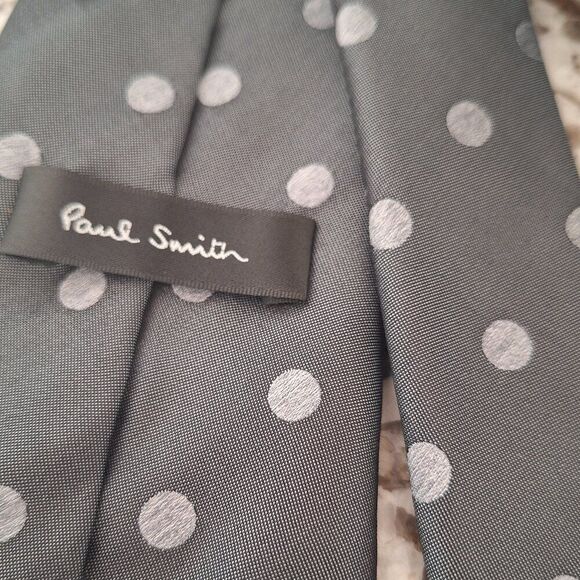 Paul Smith  Gray  polka dot silk tie - Picture 4 of 7